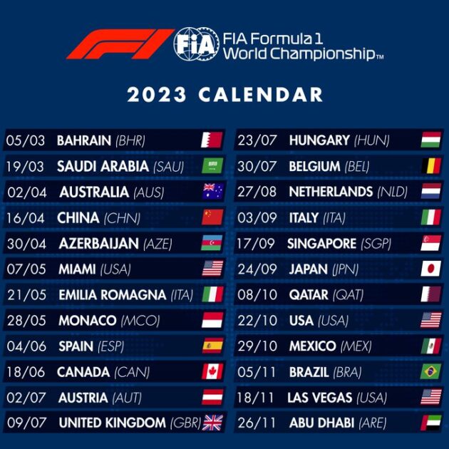 calendario F1 campionato 2023