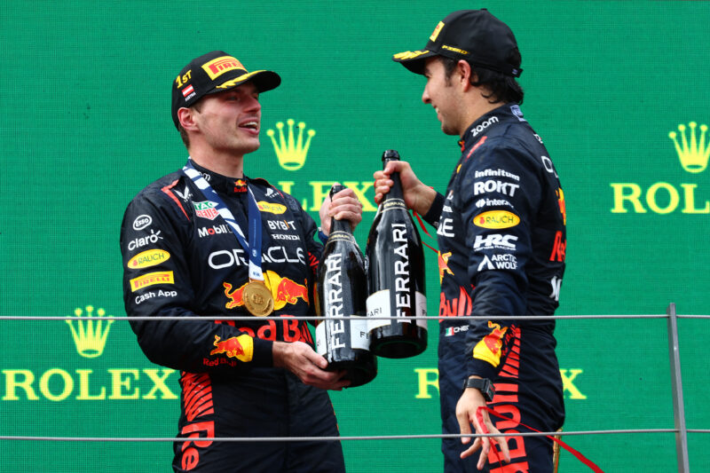 GP Austria F1 2023 - Max Verstappen e Sergio Perez a podio, piloti Red Bull Racing Team